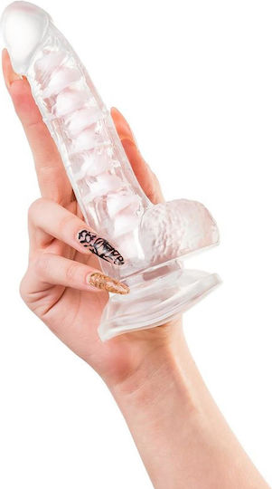 Dildo cu Testicule și Ventuză Transparent 18cm