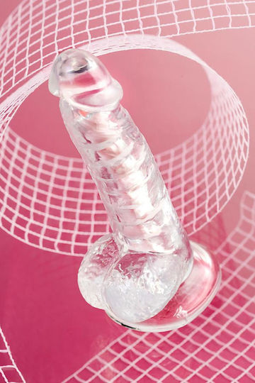 Dildo cu Testicule și Ventuză Transparent 18cm