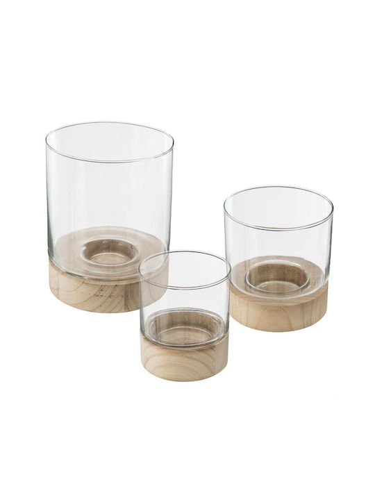 Click Set of Candle Holders Glass suitable for Tealights Wood/deciduous wood 3pcs