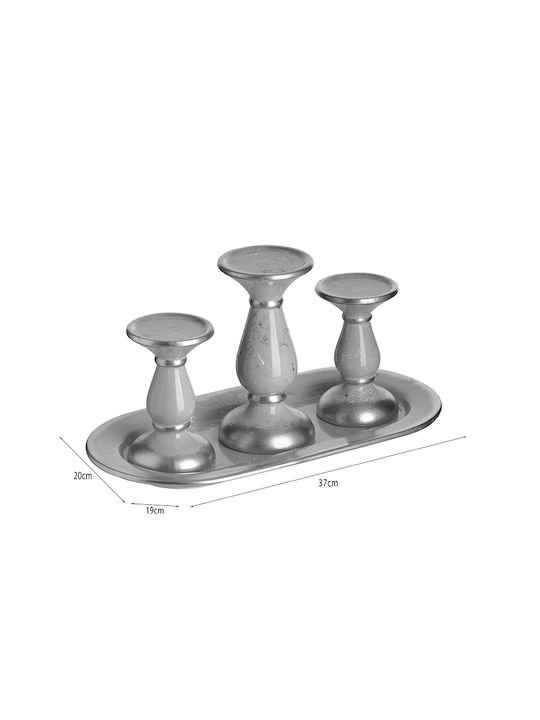 Inart Set of Candle Holders Ceramic 3 Seats Gold 37x19x20cm 4pcs