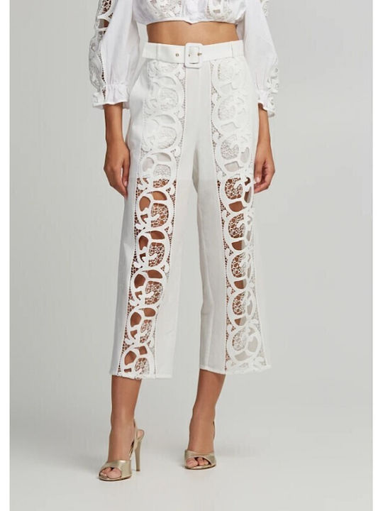 Γυναικείο Υφασμάτινο Capri Παντελόνι Off White