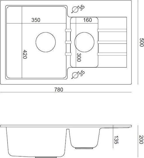 Steiner Peter 156 39221000 Drop-In Spüle aus Verbundgranulat B78xT50cm Gray