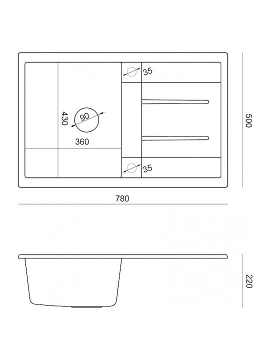 GraniteQ Morgan 111 Drop-In Sink Inox W78xD50cm Gray