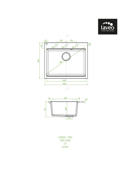 Laveo Drop-In Chiuvetă din Granit Sintetic L57xW50cm Bej