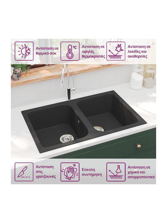 vidaXL Kitchen Sink Black 760x480x184 mm Composite Granite