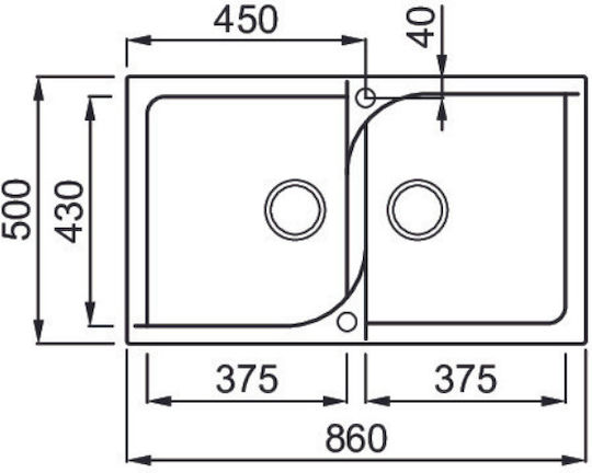 Elleci Ego 450 Granitek LGE45040 Drop-In Spüle aus Verbundgranulat B86xT50cm Nero