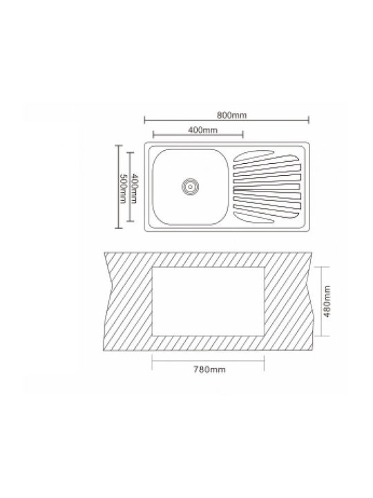 Inter Ceramic Ένθετος Νεροχύτης Inox Μ80xΠ50cm Ασημί