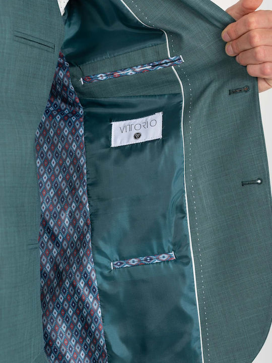 Summer Men's Suit with Slim Fit Petrol Blue