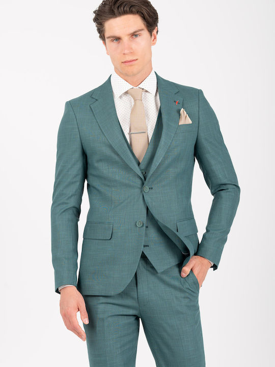 Summer Men's Suit with Slim Fit Petrol Blue