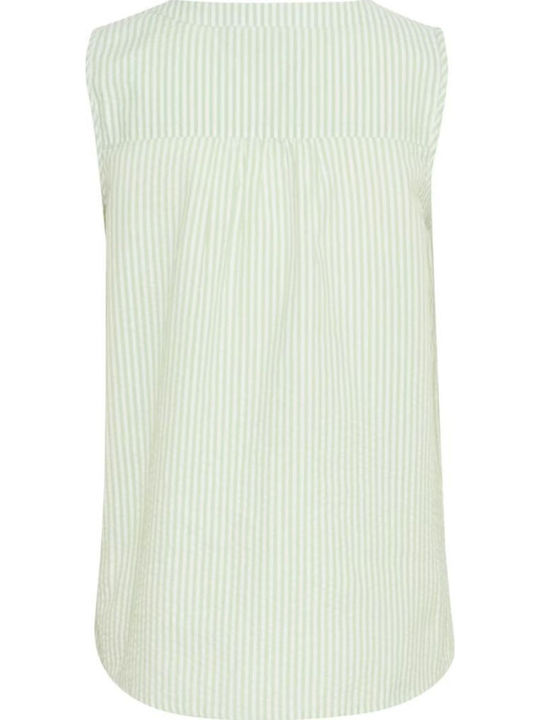 Women's Blouse Sleeveless Striped Green