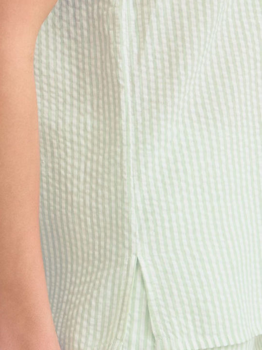 Women's Blouse Sleeveless Striped Green