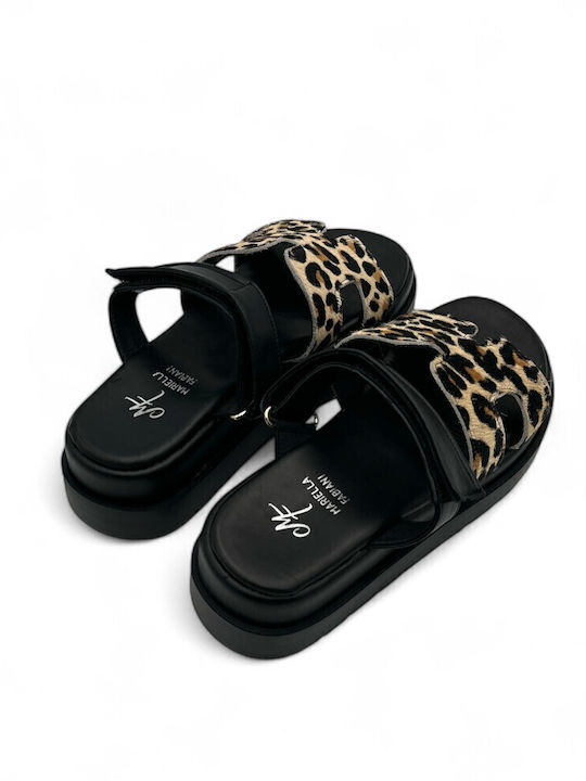Δερμάτινα Γυναικεία Σανδάλια Flatforms Μαύρα