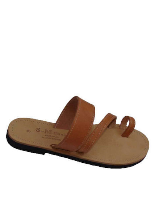 Leather Women's Flat Sandals in Brown Color