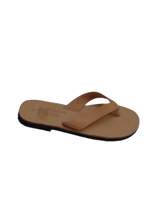 Leather Women's Flat Sandals in Brown Color
