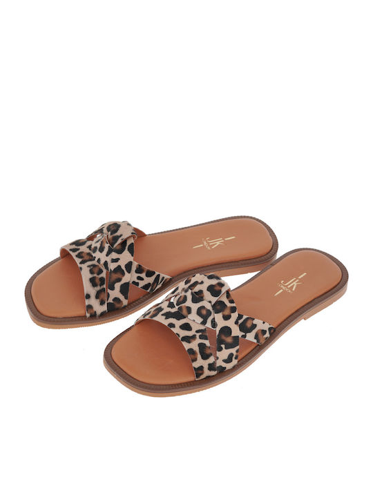 Leather Women's Flat Sandals in Brown Color