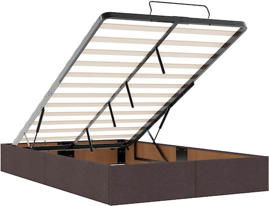 Pat King Size Îmbrăcat cu Material Maro Închis cu Plăci și Saltea 190x190cm