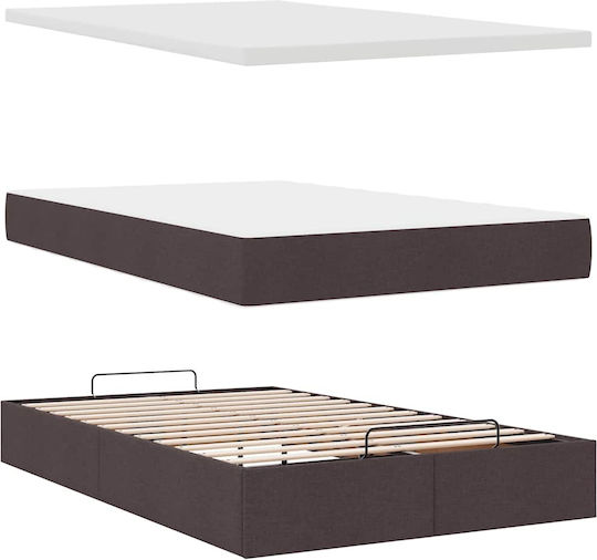 Pat King Size Îmbrăcat cu Material Maro Închis cu Plăci și Saltea 190x190cm