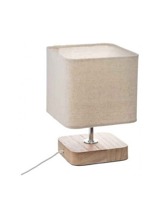 Atmosphera Toxey Wooden Table Lamp for E14 Socket with Beige Shade and Brown Base