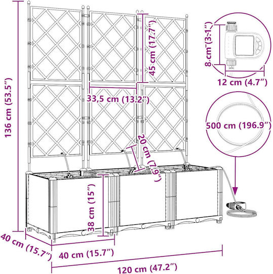 vidaXL Set of 3 Plastic Grey Planter Boxes 40cm
