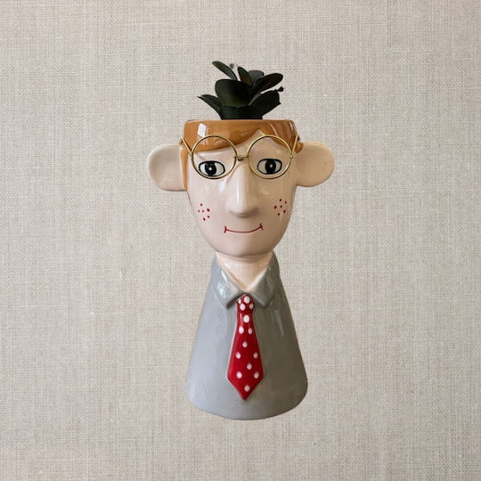 JK Home Decoration Professor's Head Planter Ceramic Multicolour 12.5x12.5x19cm.