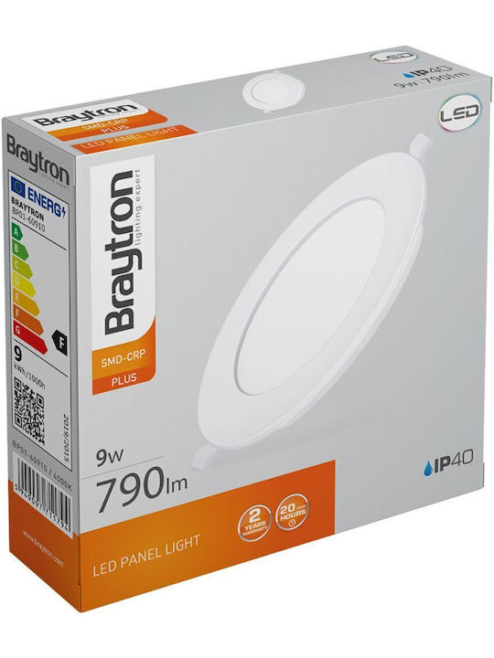 Braytron Кръгла LED Панел 9W с Неутрално бяло Светлина 4000К