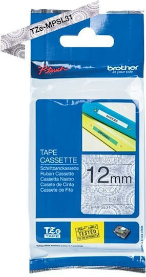 Brother Ταινία Ετικετογράφου 4m x 12mm σε Γκρι Χρώμα Συμβατή με Brother TZe/TZ