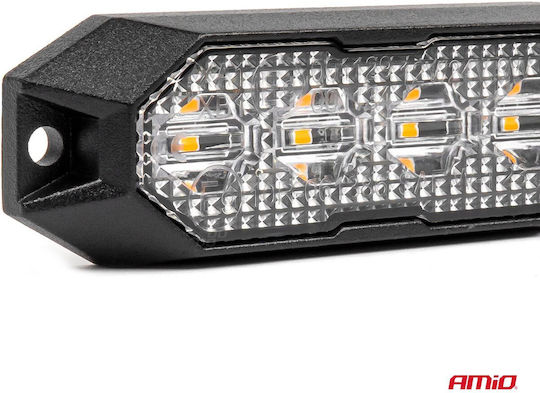 AMiO Μπάρα Σήμανσης Αυτοκινήτου LED 12 / 24V Αδιάβροχη 9.5cm με Πορτοκαλί Φωτισμό