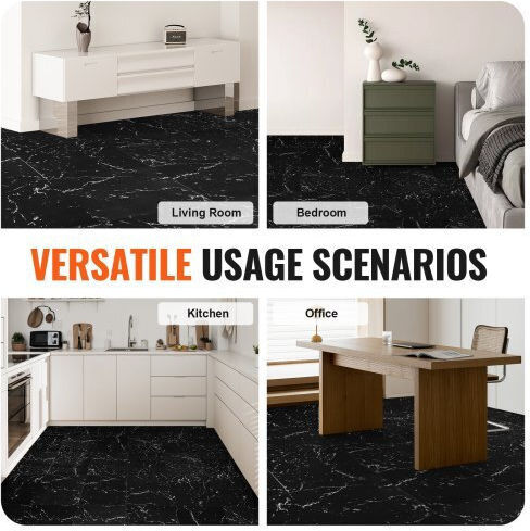 Vevor Set Plastic Floor with 50 Tiles 1.5mm L30.48cmxW30.48cm Black