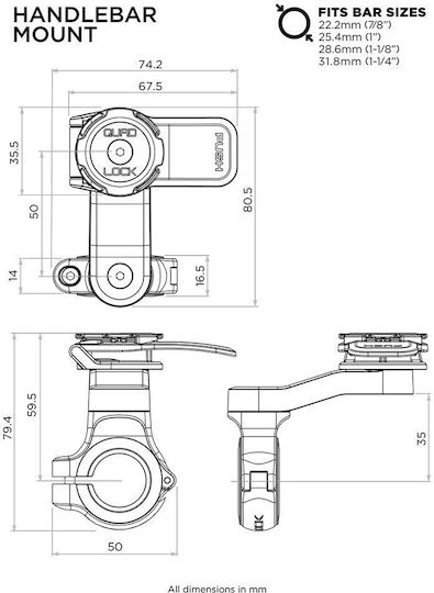 Quad Lock Βάση Κινητού Μοτοσυκλέτας με Κλιπ για το Τιμόνι
