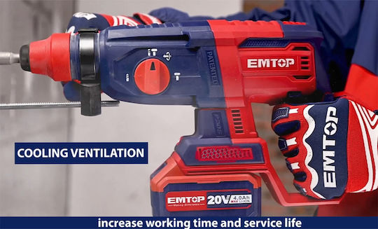 Emtop Impact Demolition Hammer Battery 20V Solo with Chuck SDS Plus ELRH20228
