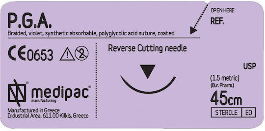 Suture PGA 4/0 75cm 16mm 3/8 Circle Cutting Medipac