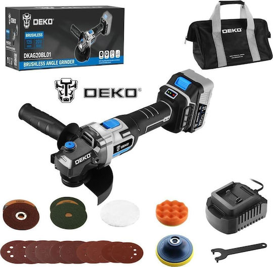Deko DKAG20BL01-S5 Τροχός 125mm Μπαταρίας Brushless με Ρύθμιση Στροφών 1x4Ah