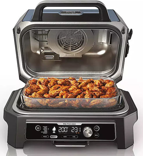 Ninja Woodfire Pro Connect XL Tischplatte Elektrogrill Geriffelte Platte 1700W mit Deckel und einstellbarem Thermostat