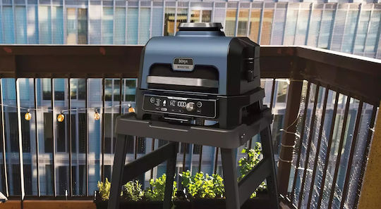 Ninja Woodfire Pro Connect XL Tischplatte Elektrogrill Geriffelte Platte 1700W mit Deckel und einstellbarem Thermostat