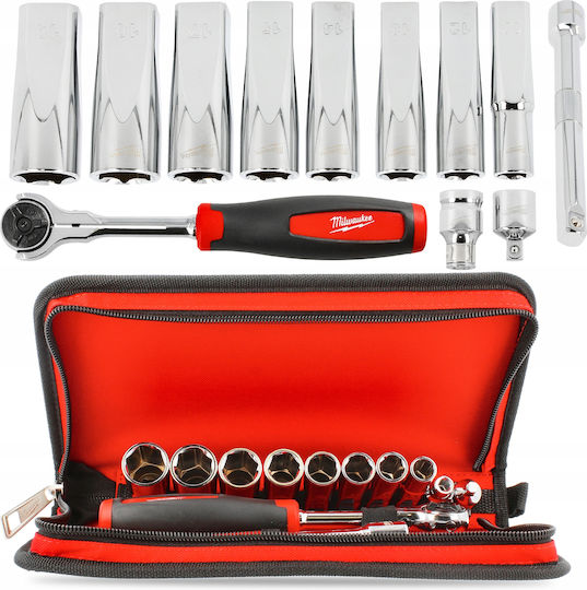 Milwaukee 12-piece Socket Set 3/8 Inch Drive Long Hexagonal Profile Fabric Case
