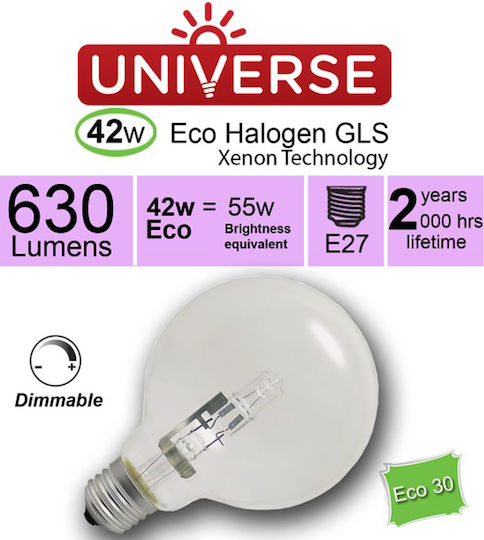 Universe Halogen Lamp Eco30 for Socket E27 with Power 52W 220-240V