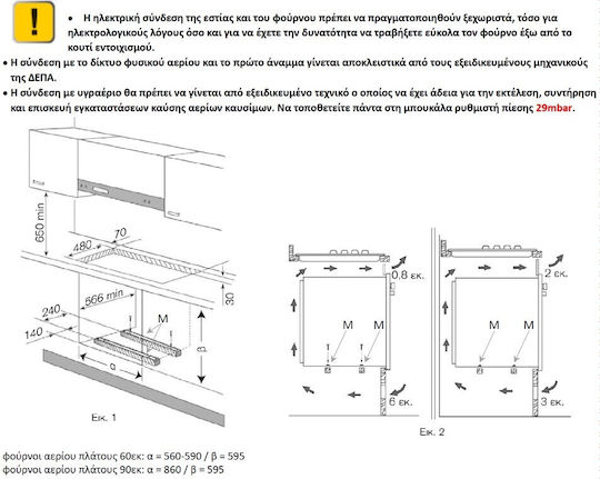 Glemgas Φούρνος Υγραερίου άνω Πάγκου 60lt Π59εκ. Inox