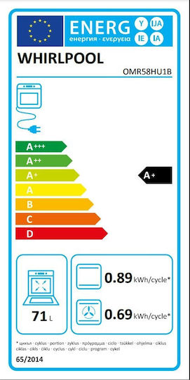 Whirlpool Φούρνος άνω Πάγκου 71lt Π59.5εκ. Μαύρος