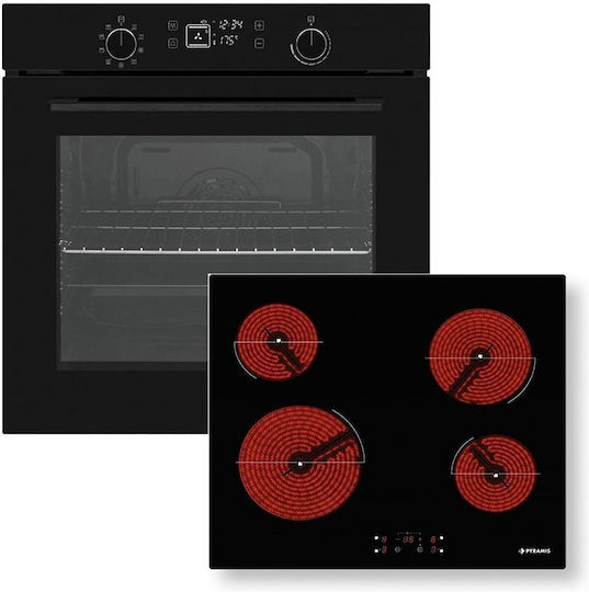 Pyramis PO78082009SBL + PHC61510IFB Φούρνος άνω Πάγκου 78lt με Κεραμικές Εστίες Π59.5εκ. Μαύρος