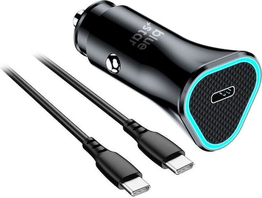 Blue Star Car Charger 20W 3A Fast Charging With One Port 1xType-C With Type-C Cable Blue Colour