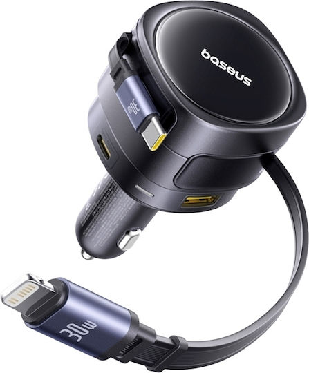 Baseus Enjoyment Max Φορτιστής Αυτοκινήτου 90W Γρήγορης Φόρτισης με Θύρες: 1xUSB 1xType-C μαζί με Καλώδιο Type-C / Lightning Μαύρο Χρώμα