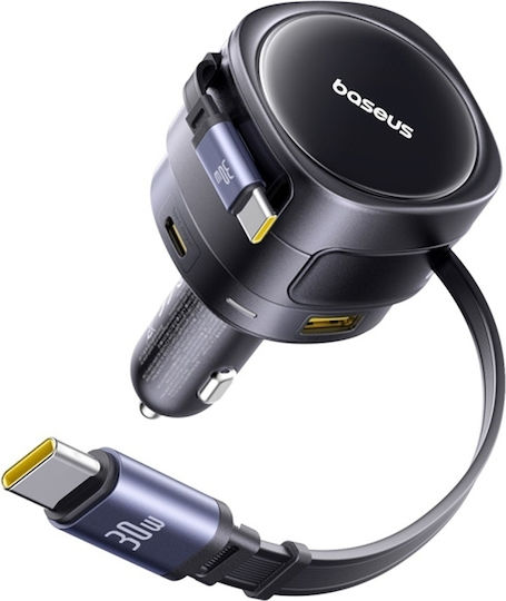 Baseus Enjoyment Max Auto-Ladegerät 90W Schnellladung mit Anschlüssen: 1xUSB 1xType-C mit Kabel Typ-C,TC-TC Schwarz Farbe
