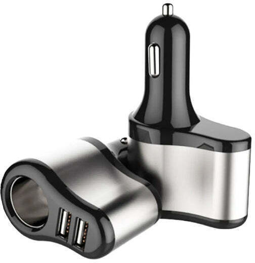 Car Charger with Ports 2xUSB-A 1xLighter Black Color