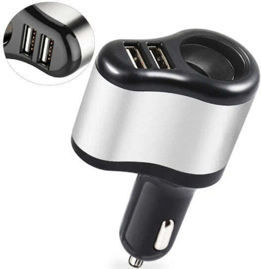 Car Charger with Ports 2xUSB-A 1xLighter Black Color