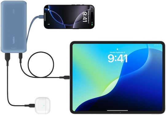 Belkin BoostCharge Power Bank 20000mAh 30W με Θύρα USB-A και Θύρα USB-C Μπλε