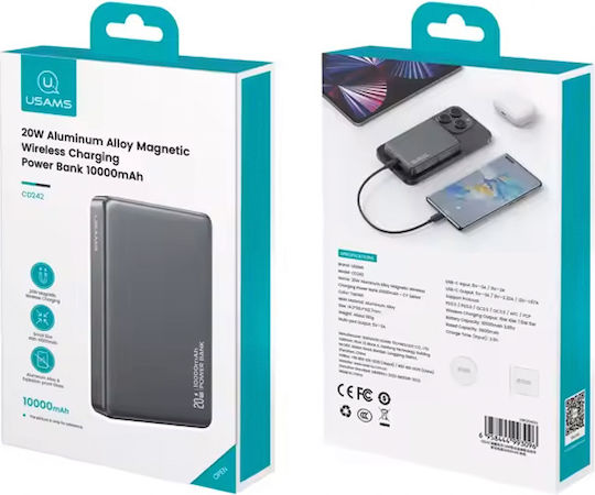 Usams CY Series CD242 MagSafe Power Bank 10000mAh 20W με Θύρα USB-C Titanium