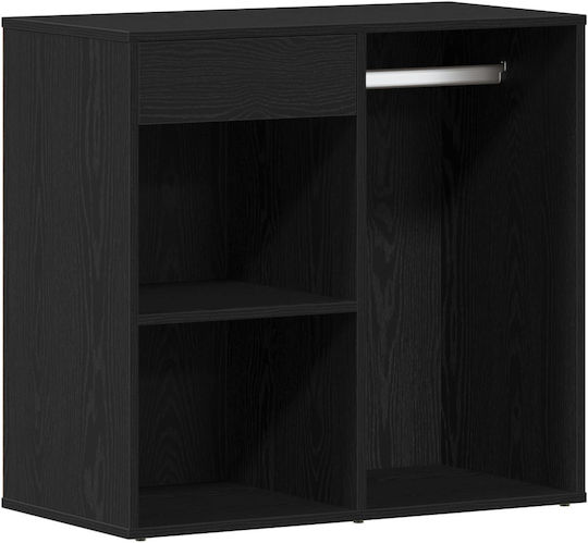 Masută De Toaletă De Podea Din Lemn Negru Stejar Cu Oglindă Și Taburet 60x40x140cm