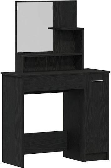 Masuta De Toaleta De Podea Din Lemn De Stejar Negru Cu Oglindă Și Taburet 86.5x35x136cm