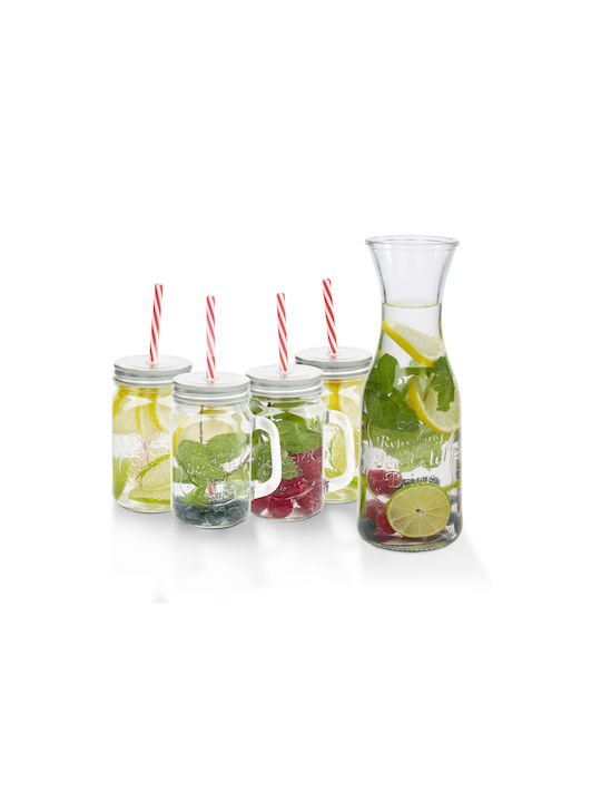 Alpina Appliances Set Gläser Cocktail/Trinken aus Glas mit Strohhalm 1000ml 4Stück