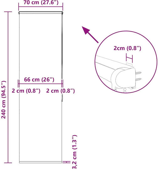 Vidaxl Duschvorhang Rollkassette 70x240 cm Stoffbreite 66 cm Mehrfarbig
